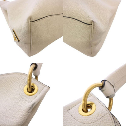 Prada Vittero Logo Handbag One Handle Leather Triangle Plate White KH - OH