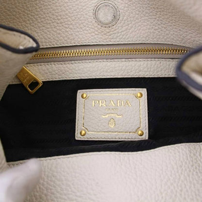 Prada Vittero Logo Handbag One Handle Leather Triangle Plate White KH - OH