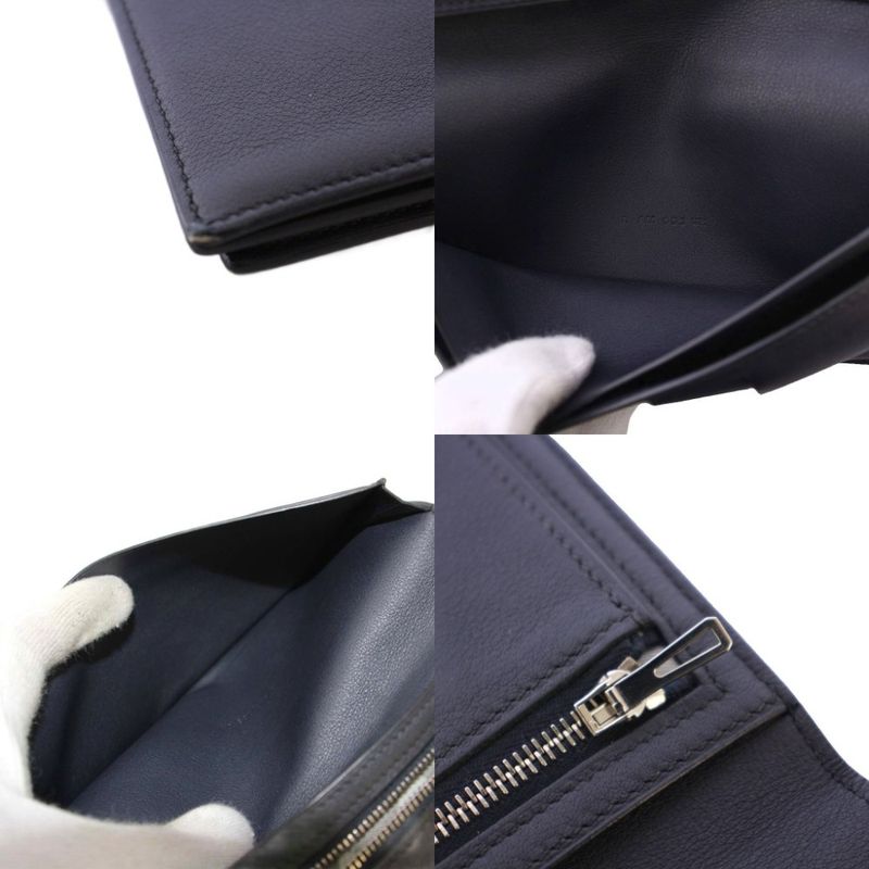 Hermes Citizen Twill Long Swift Long Wallet Fold Leather Dark Blue A Engraved