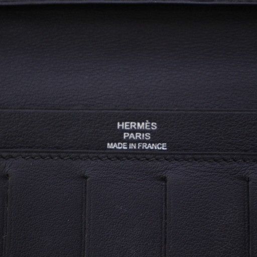 Hermes Citizen Twill Long Swift Long Wallet Fold Leather Dark Blue A Engraved