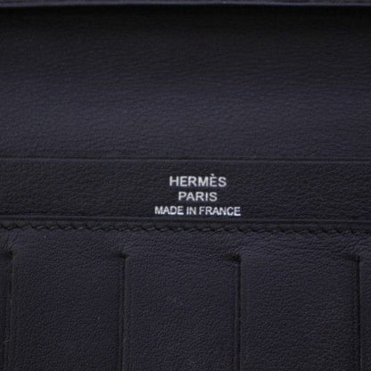 Hermes Citizen Twill Long Swift Long Wallet Fold Leather Dark Blue A Engraved