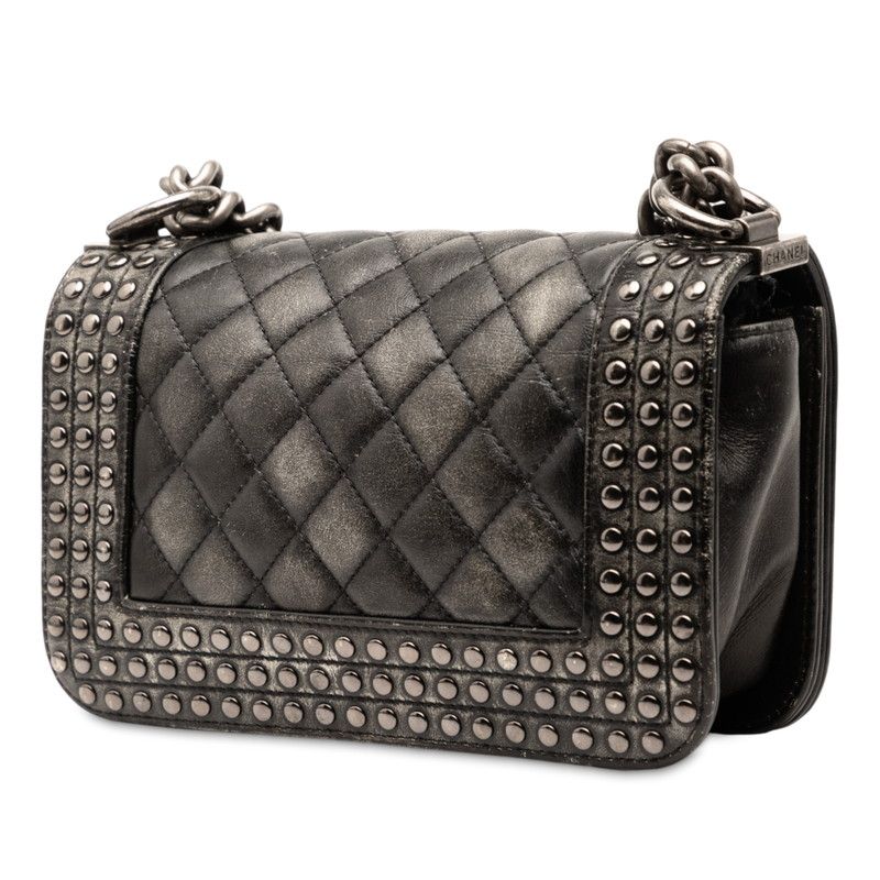 Chanel Coco Mark Studded Boy Chanel 20 Chain Bag Black Ladies Chanel