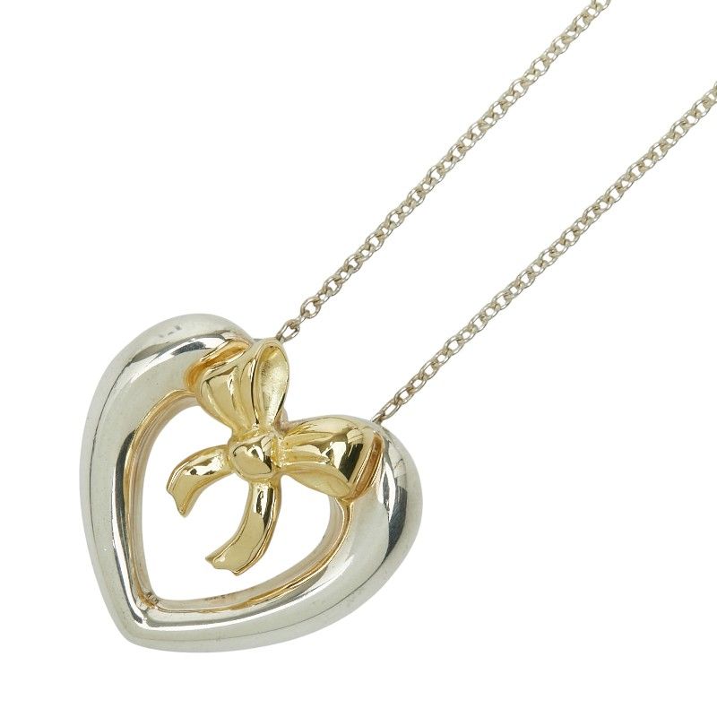Tiffany & Co Open Heart Ribbon Silver Gold Sv925 Silver 18k Gold Ladies