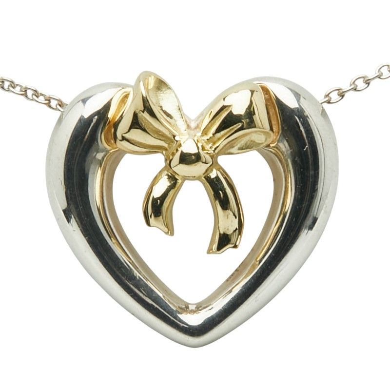 Tiffany & Co Open Heart Ribbon Silver Gold Sv925 Silver 18k Gold Ladies