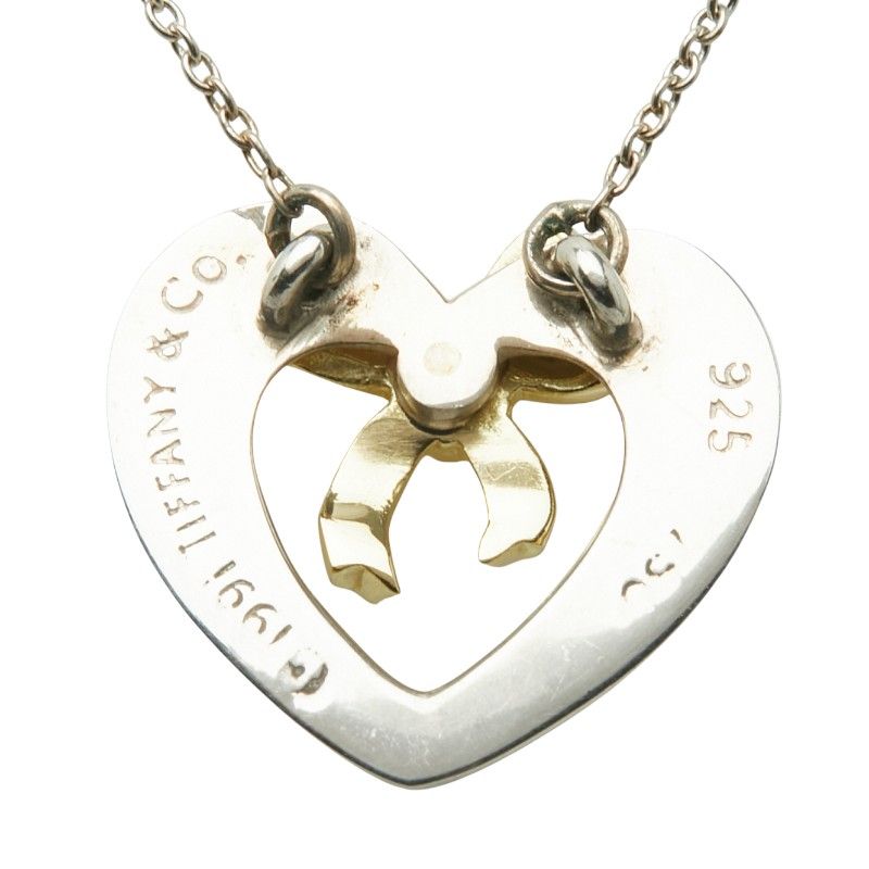 Tiffany & Co Open Heart Ribbon Silver Gold Sv925 Silver 18k Gold Ladies