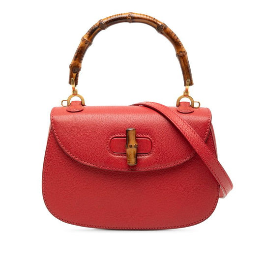 Gucci Bamboo Handbag Bag 2way 000 2046 0188 Red Leather Ladies Gucci