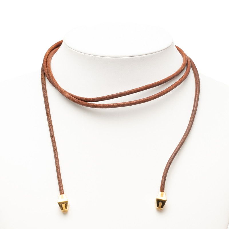 Hermes Lanier Gold Brown Plated Leather Women Hermes