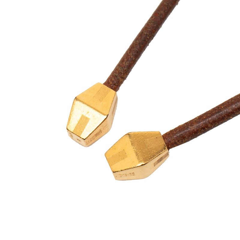 Hermes Lanier Gold Brown Plated Leather Women Hermes