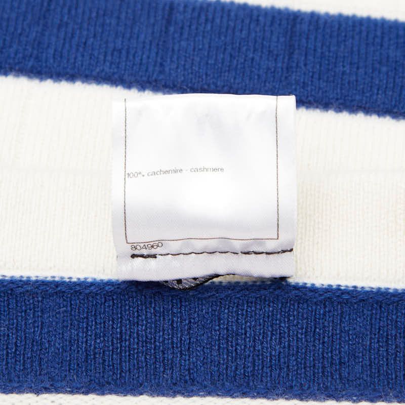 Chanel Striped Coco Mark Button Knit Short Sleeves Size: 36 White Women's Chanel