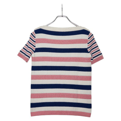 Chanel Striped Coco Mark Button Knit Short Sleeves Size: 36 White Women's Chanel