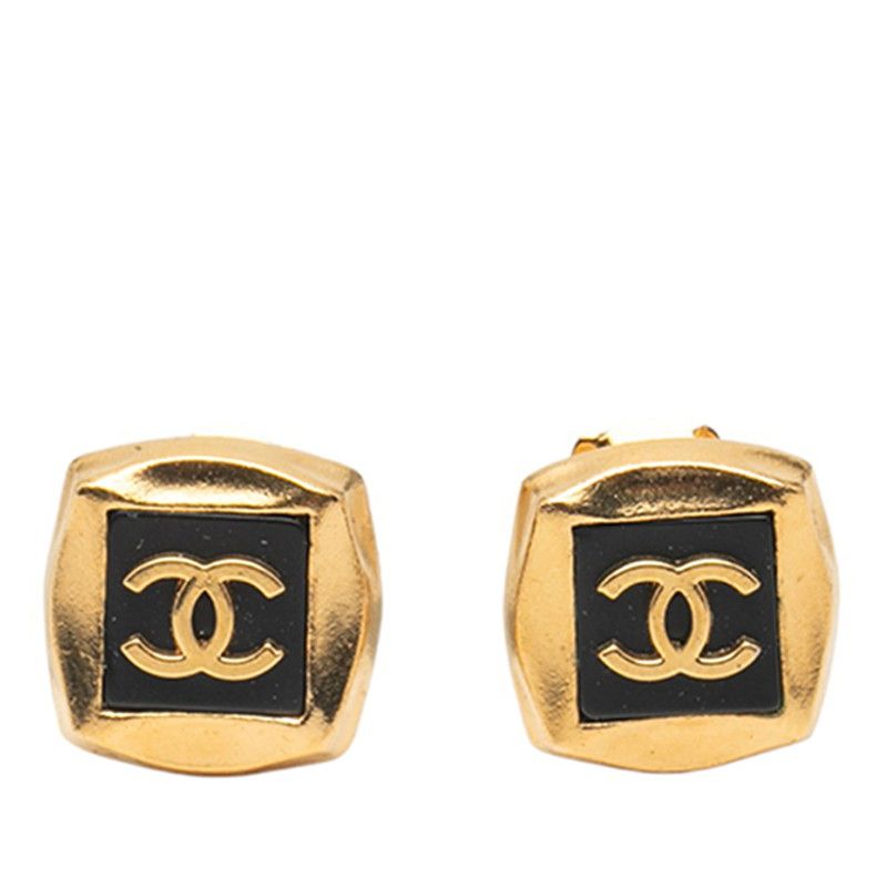 Chanel Vintage Coco Mark Square Gold Black Plated Ladies Chanel
