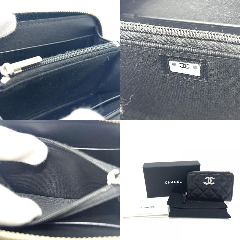 Chanel Bifold Wallet Star Coco Mark Ap3728 Caviar Skin Black