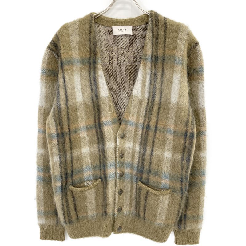 Celine 20AW 2a32j204l Khaki Brushed Mohair Check Cardigan M