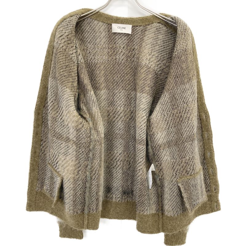 Celine 20AW 2a32j204l Khaki Brushed Mohair Check Cardigan M
