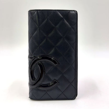 Chanel Cambon Line Coco Mark Serial No 10 Leather Pink And Black Bifold Long