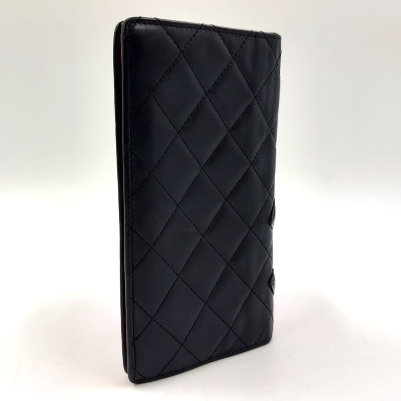 Chanel Cambon Line Coco Mark Serial No 10 Leather Pink And Black Bifold Long