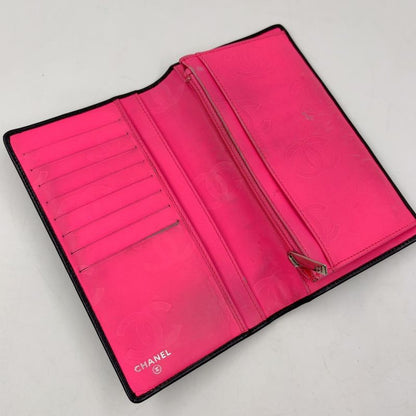 Chanel Cambon Line Coco Mark Serial No 10 Leather Pink And Black Bifold Long
