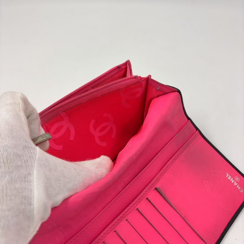 Chanel Cambon Line Coco Mark Serial No 10 Leather Pink And Black Bifold Long