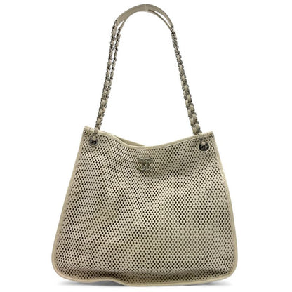 Chanel Mesh Leather Tote Bag Serial #17 Leather Off White Chain Shoulder Bag