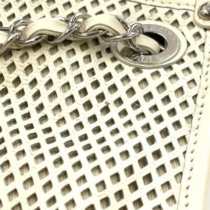Chanel Mesh Leather Tote Bag Serial #17 Leather Off White Chain Shoulder Bag