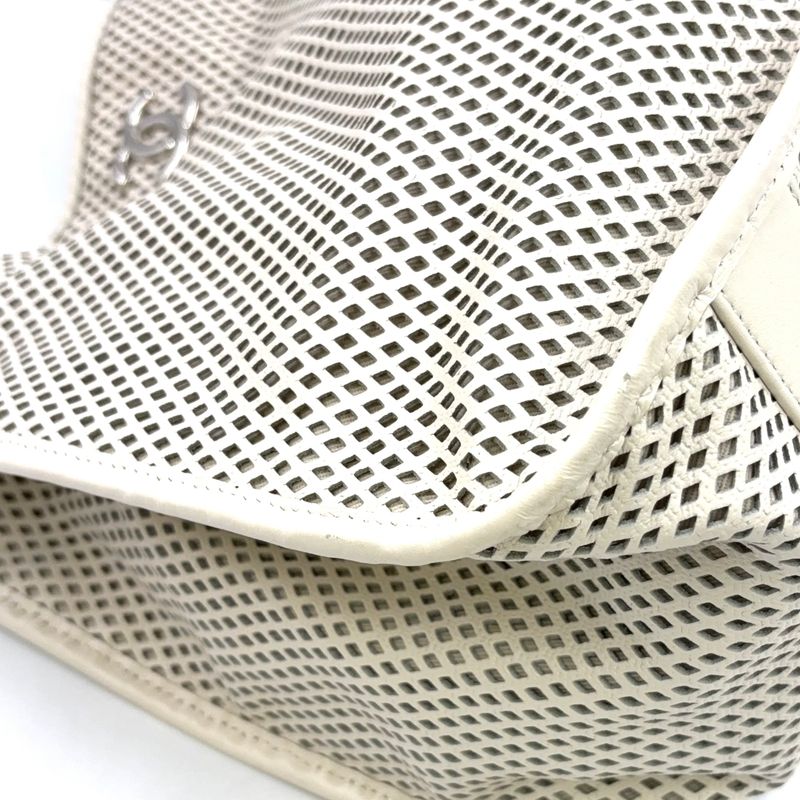 Chanel Mesh Leather Tote Bag Serial #17 Leather Off White Chain Shoulder Bag