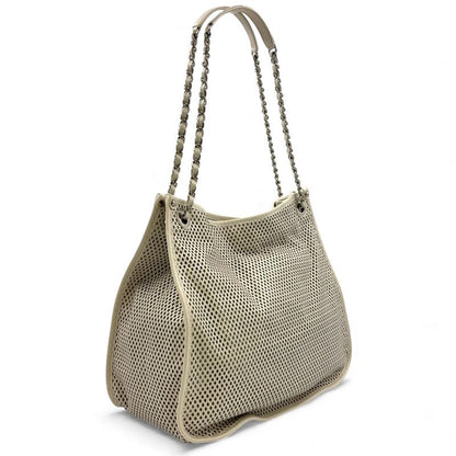 Chanel Mesh Leather Tote Bag Serial #17 Leather Off White Chain Shoulder Bag