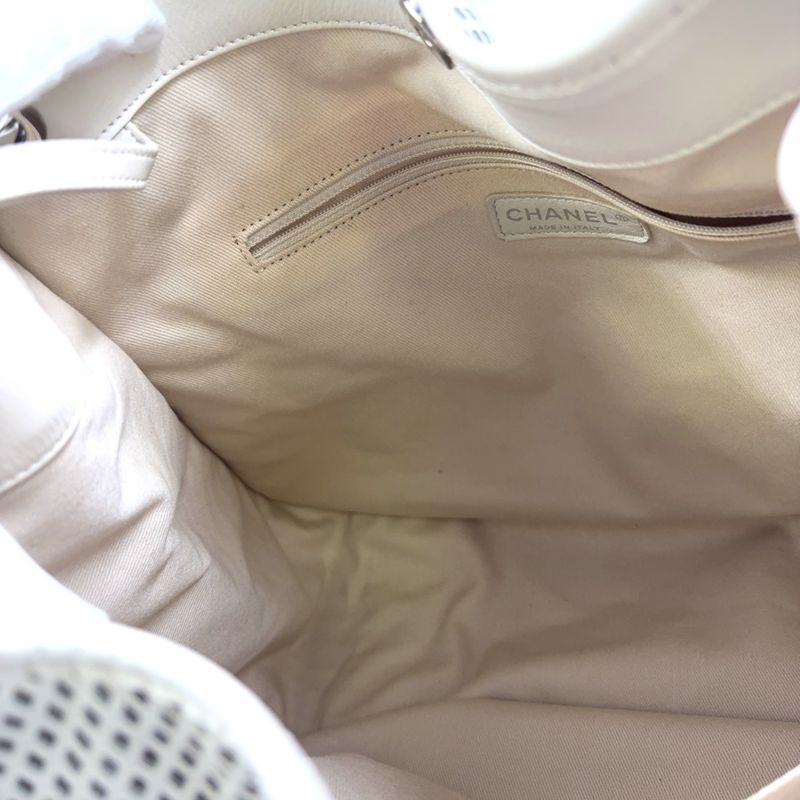 Chanel Mesh Leather Tote Bag Serial #17 Leather Off White Chain Shoulder Bag