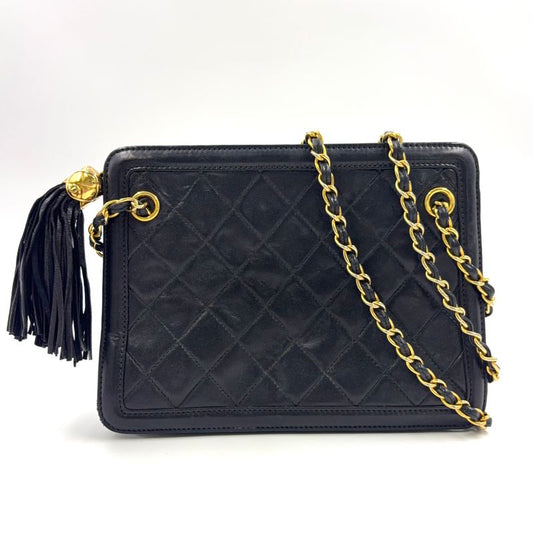 Chanel Matelasse Fringe Serial No 1 Leather Black Chain Shoulder Bag Gold