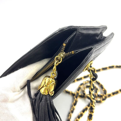 Chanel Matelasse Fringe Serial No 1 Leather Black Chain Shoulder Bag Gold