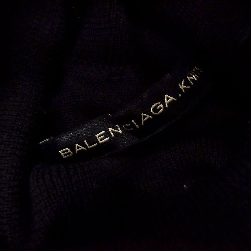 00s Balenciaga One Point Logo Turtleneck Knit Sweater Short Sleeve Wool Top 36