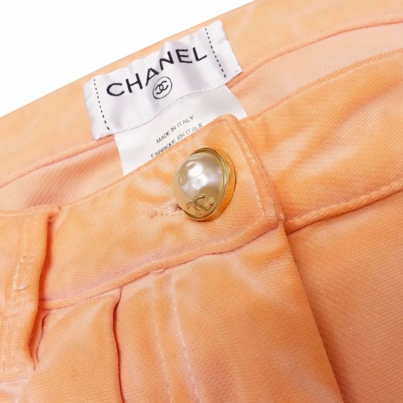 Chanel Denim Pants Skinny Faux Pearl Coco Mark Washed 34 XS Salmon Pink Women