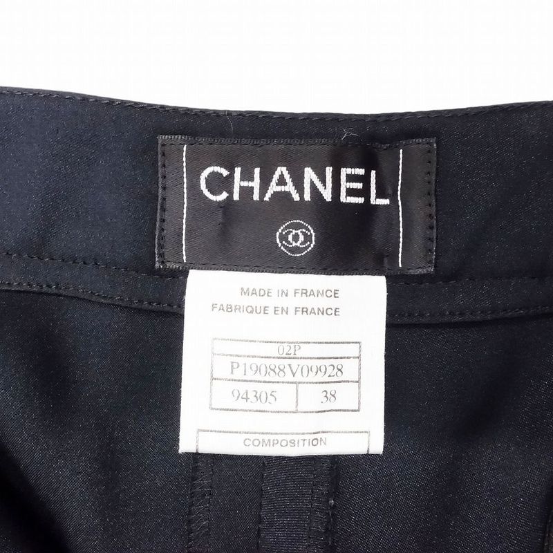 00s Chanel 100% Silk Pants Long Shiny P19088v09928 Made in France Bottoms Size