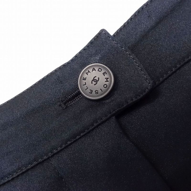 00s Chanel 100% Silk Pants Long Shiny P19088v09928 Made in France Bottoms Size