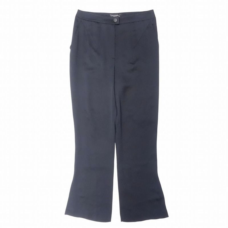 00s Chanel 100% Silk Pants Long Shiny P19088v09928 Made in France Bottoms Size