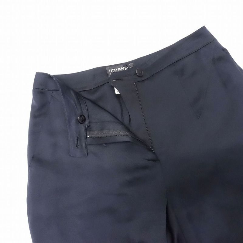 00s Chanel 100% Silk Pants Long Shiny P19088v09928 Made in France Bottoms Size