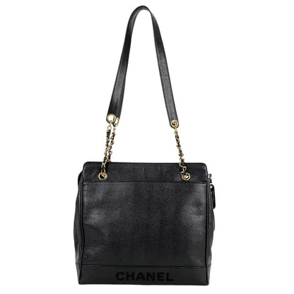 Chanel Logo Chain Tote Shoulder Bag Tote Bag Caviar Skin Black Women