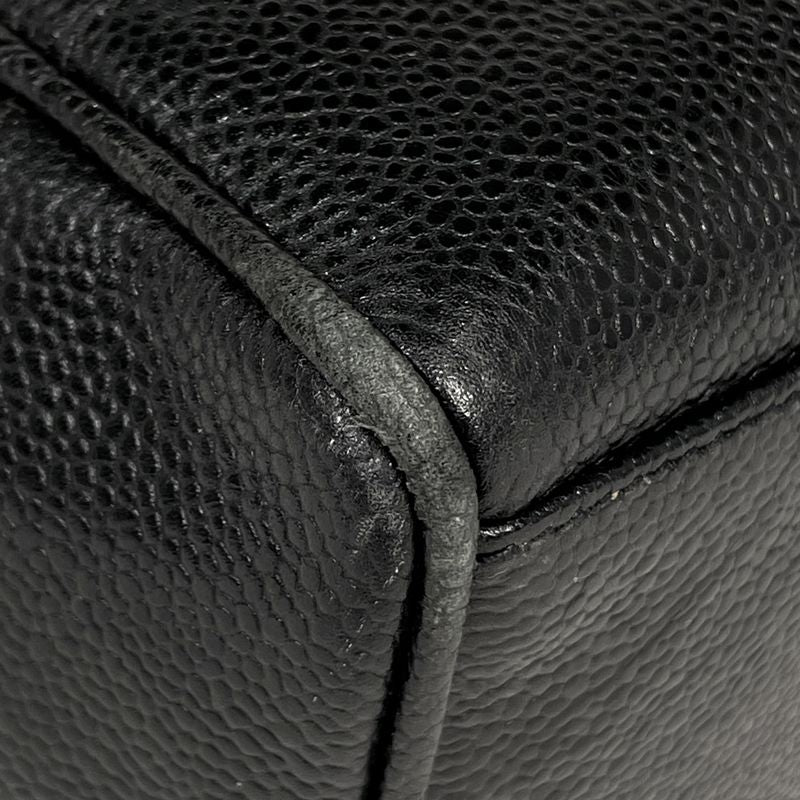 Chanel Logo Chain Tote Shoulder Bag Tote Bag Caviar Skin Black Women