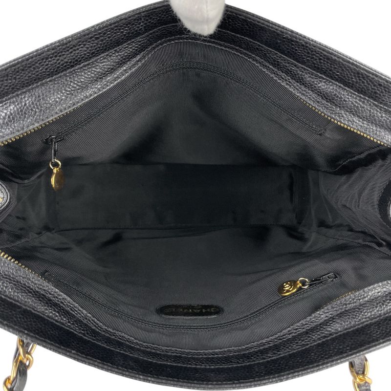 Chanel Logo Chain Tote Shoulder Bag Tote Bag Caviar Skin Black Women