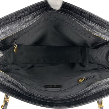 Chanel Logo Chain Tote Shoulder Bag Tote Bag Caviar Skin Black Women