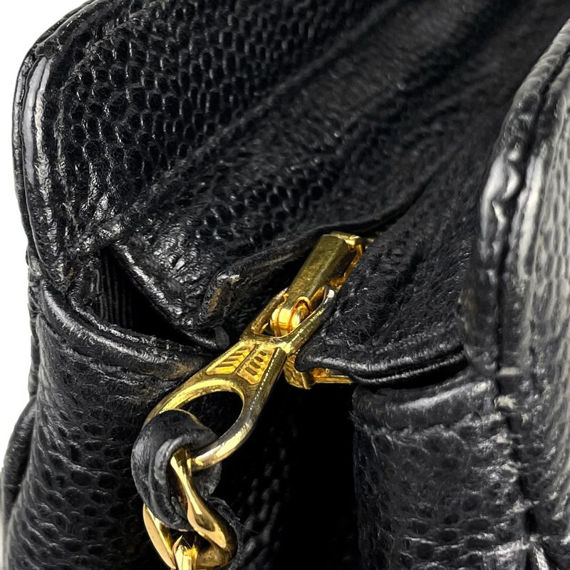 Chanel Logo Chain Tote Shoulder Bag Tote Bag Caviar Skin Black Women