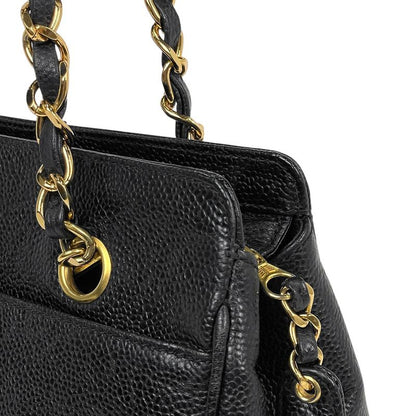 Chanel Logo Chain Tote Shoulder Bag Tote Bag Caviar Skin Black Women