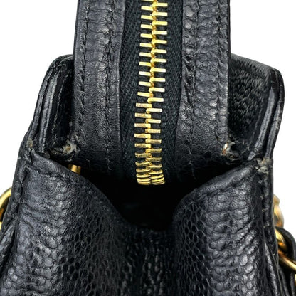 Chanel Logo Chain Tote Shoulder Bag Tote Bag Caviar Skin Black Women
