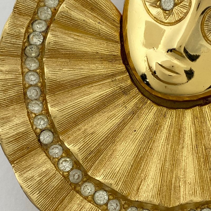 Christian DIOR Clown Motif Rhinestone Brooch Clown Brooch GP Gold Ladies