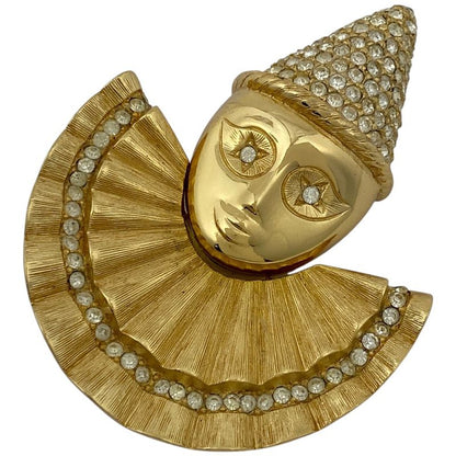 Christian DIOR Clown Motif Rhinestone Brooch Clown Brooch GP Gold Ladies