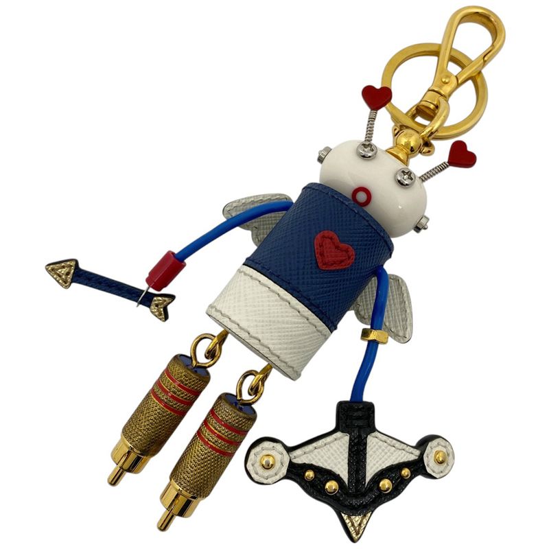 Prada Robot Motif Bagcharm Cupid Key Ring Key Holder Bagcharm GP Leather Gold