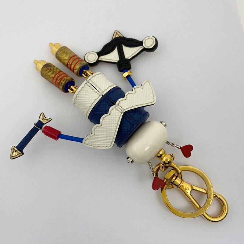 Prada Robot Motif Bagcharm Cupid Key Ring Key Holder Bagcharm GP Leather Gold