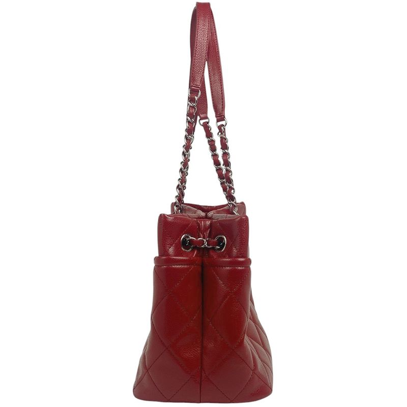 Chanel Coco Mark Chain Tote Shoulder Bag Matelasse Tote Bag Caviar Skin Red