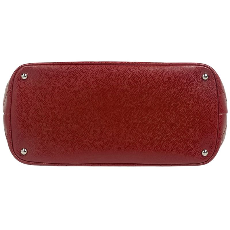 Chanel Coco Mark Chain Tote Shoulder Bag Matelasse Tote Bag Caviar Skin Red