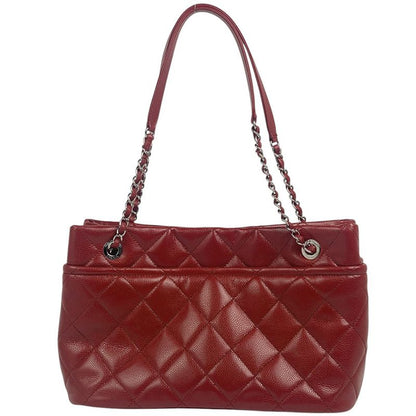 Chanel Coco Mark Chain Tote Shoulder Bag Matelasse Tote Bag Caviar Skin Red
