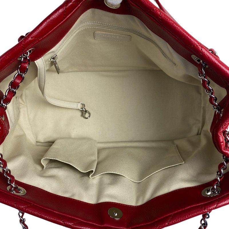 Chanel Coco Mark Chain Tote Shoulder Bag Matelasse Tote Bag Caviar Skin Red